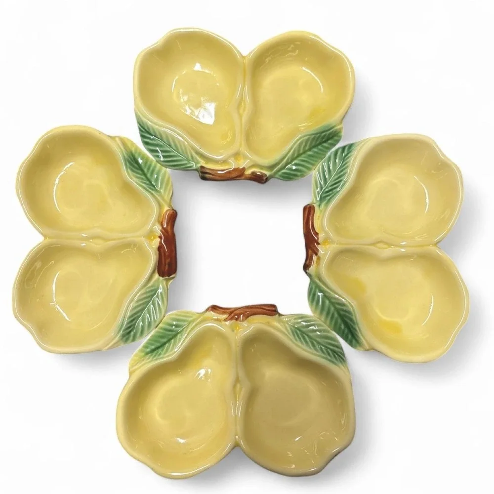 Set of four vintage Belmar of California yellow and green double-pear ceramic